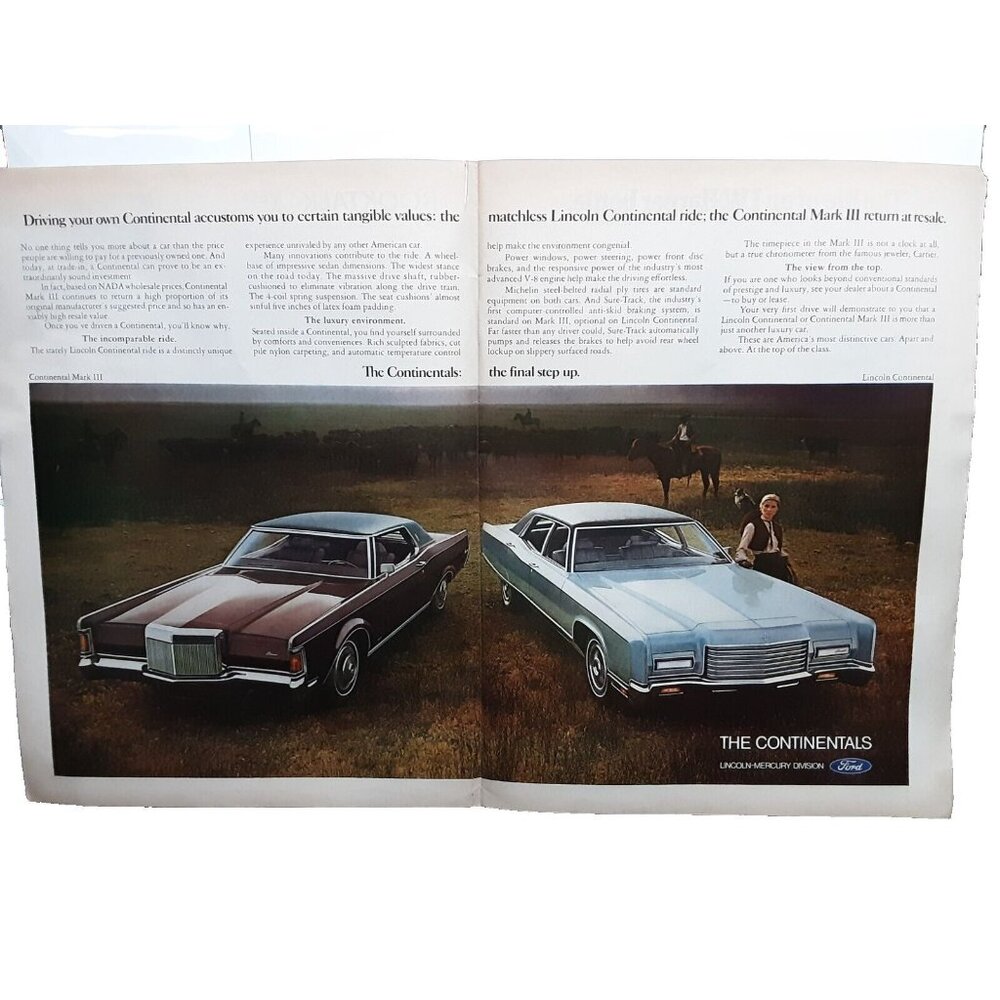 1971 Lincoln Continental 2 Page Car Original Print Ad